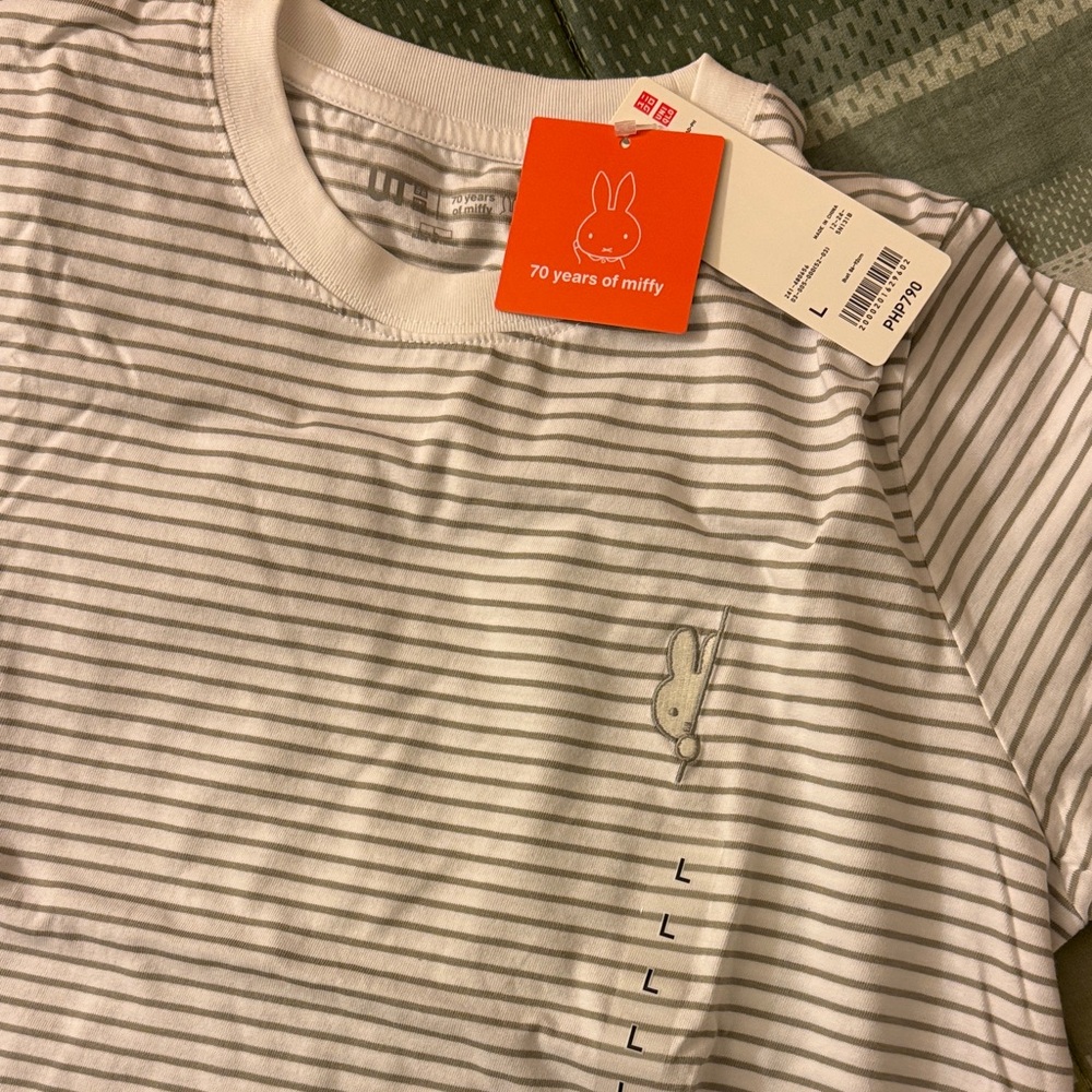 Uniqlo White and Gray Striped Miffy T-Shirt - Picture 2 of 5